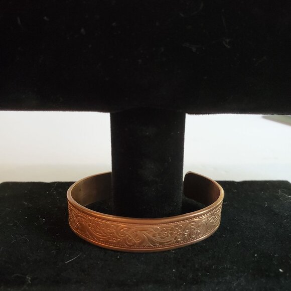 Vintage Solid Copper Cuff Bracelet Western Bright Engraved Design - Picture 9 of 11